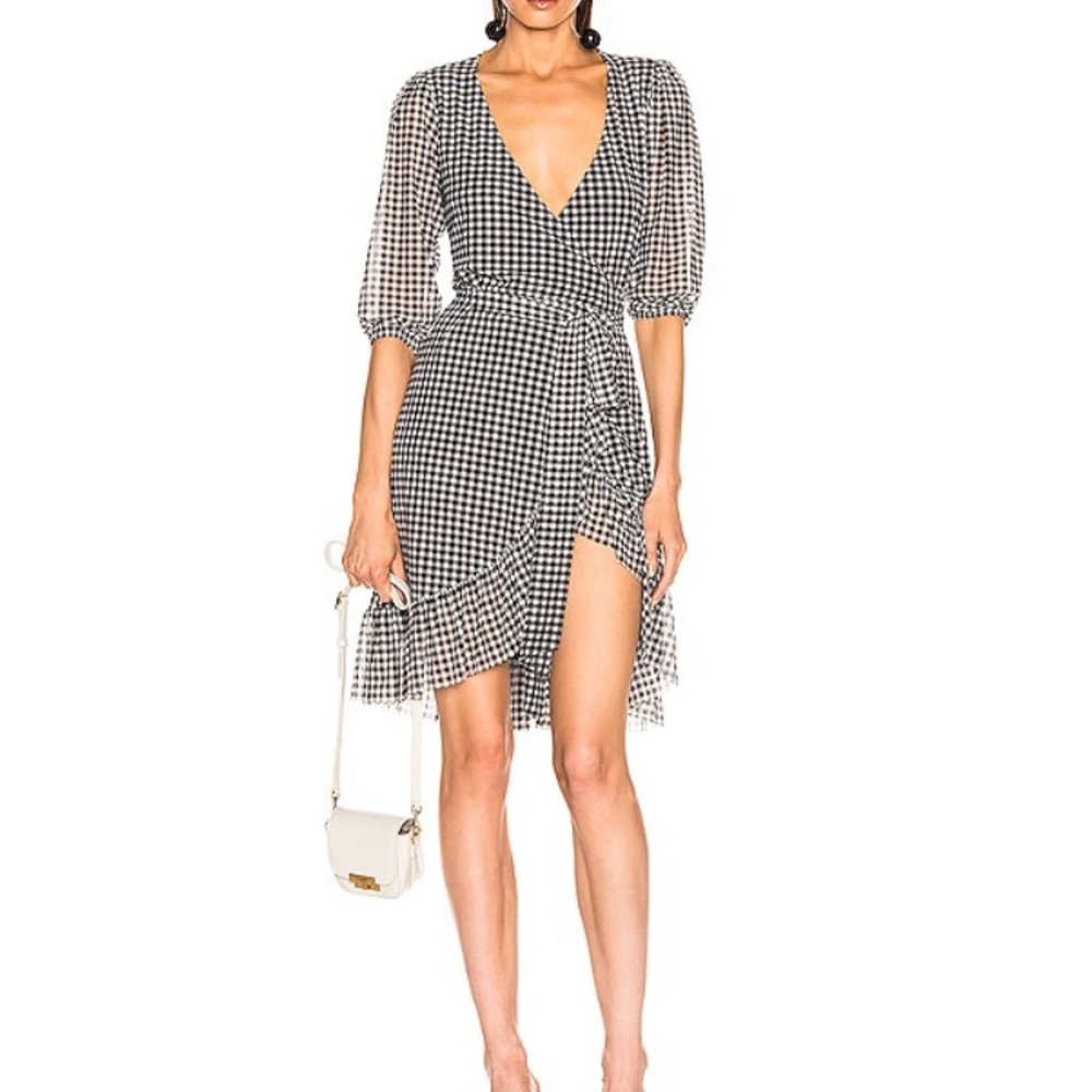 GANNI Ruffle-trimmed gingham mini wrap dress